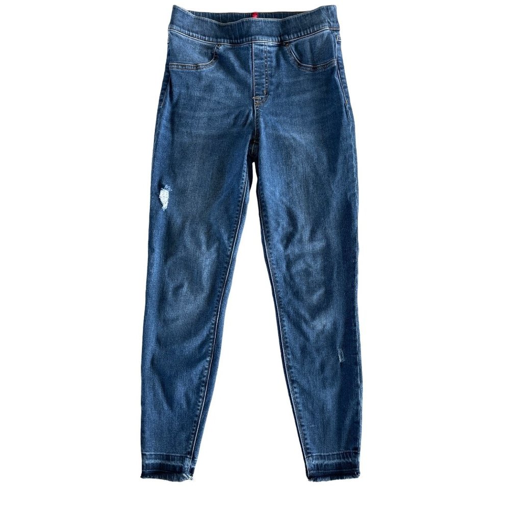 Spanx Distressed Ankle Skinny Jeans Medium Wash Pull On Size‎ M 20203R $98 - Picture 5 of 12